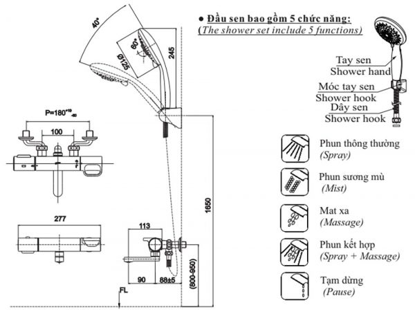 Bản-vẽ-kỹ-thuật Vòi-sen-tắm INAX-BFV-7145T-3C nóng lạnh