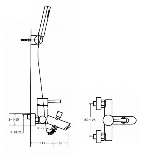 Bản-vẽ-kỹ-thuật Vòi-sen-tắm INAX-BFV-8000S-1C nóng lạnh