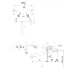 bản vẽ kỹ thuật Vòi Sen Tắm Inax BFV-8145T-5C Nhiệt Độ