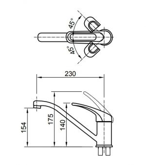 Bản vẽ kỹ thuật Vòi rửa bát INAX SFV-212S nóng lạnh