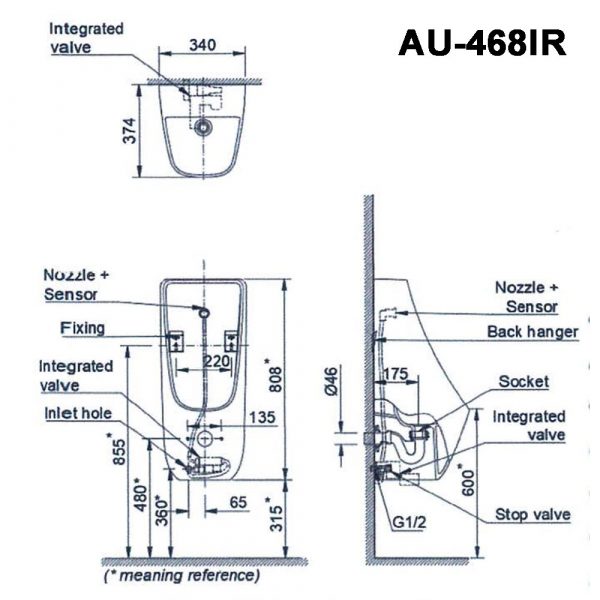 Ban ve ki thuat Bon tieu nam INAX AU 468IR cam ung pin treo tuong